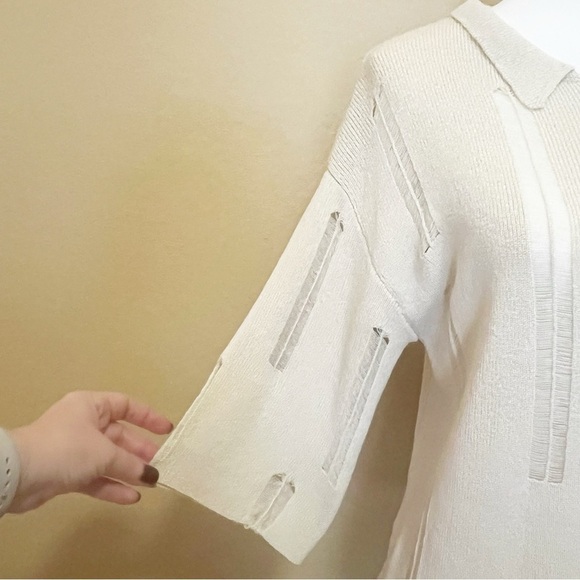 VRG GRL Distressed Oversized Relaxed Fit Knit Collared Polo Neutral Tan AU 6/ XS - Picture 3 of 11